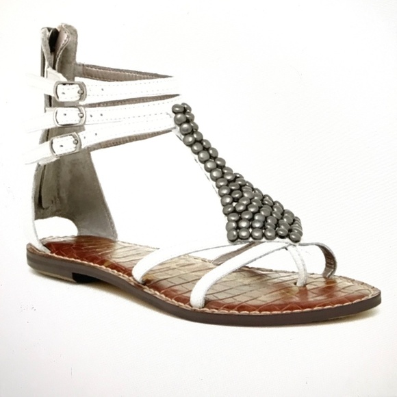 SAM EDELMAN Ginger Gladiator Sandals Leather White Silver Women’s Size 9.5 - Picture 1 of 16